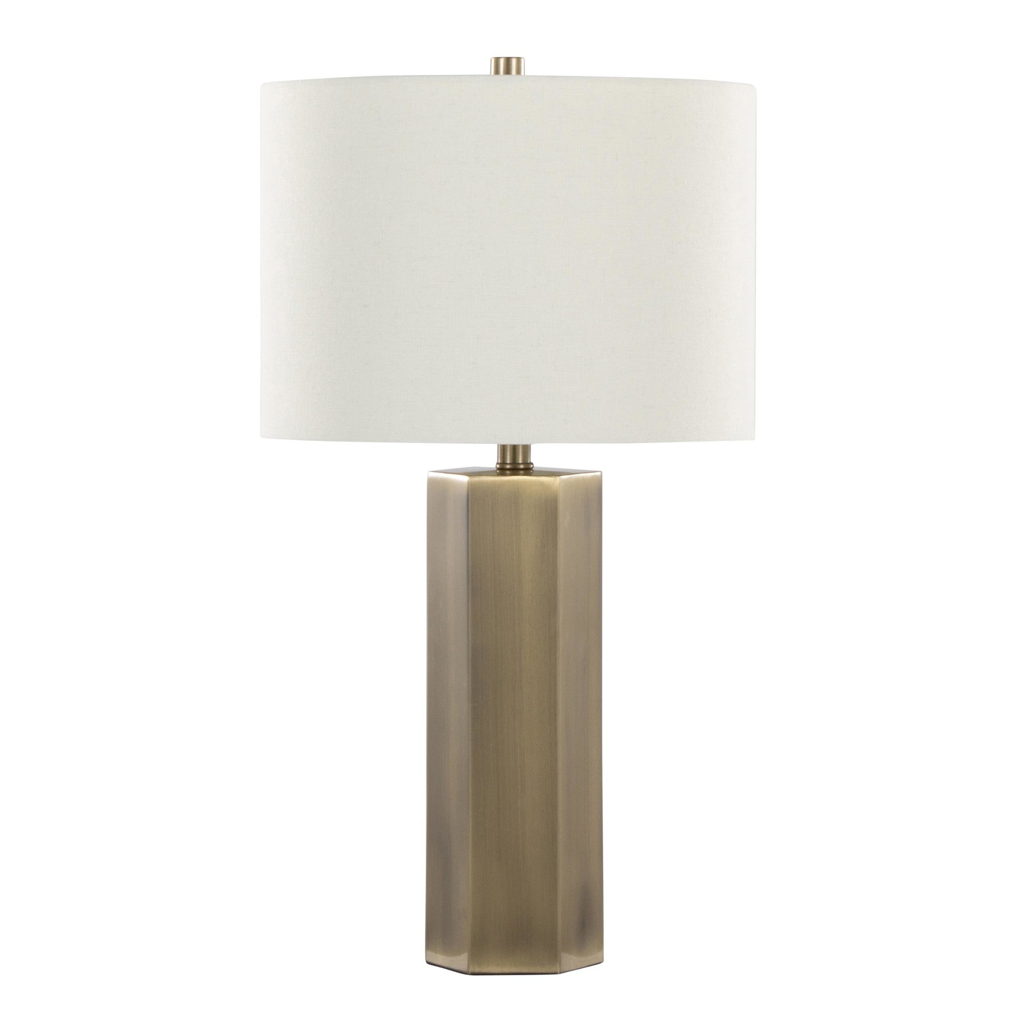 Huit 26" Metal Table Lamp - Set of 2 - Antique Brass, White Linen