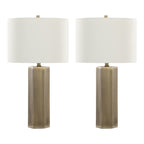 Huit 26" Metal Table Lamp - Set of 2 - Antique Brass, White Linen