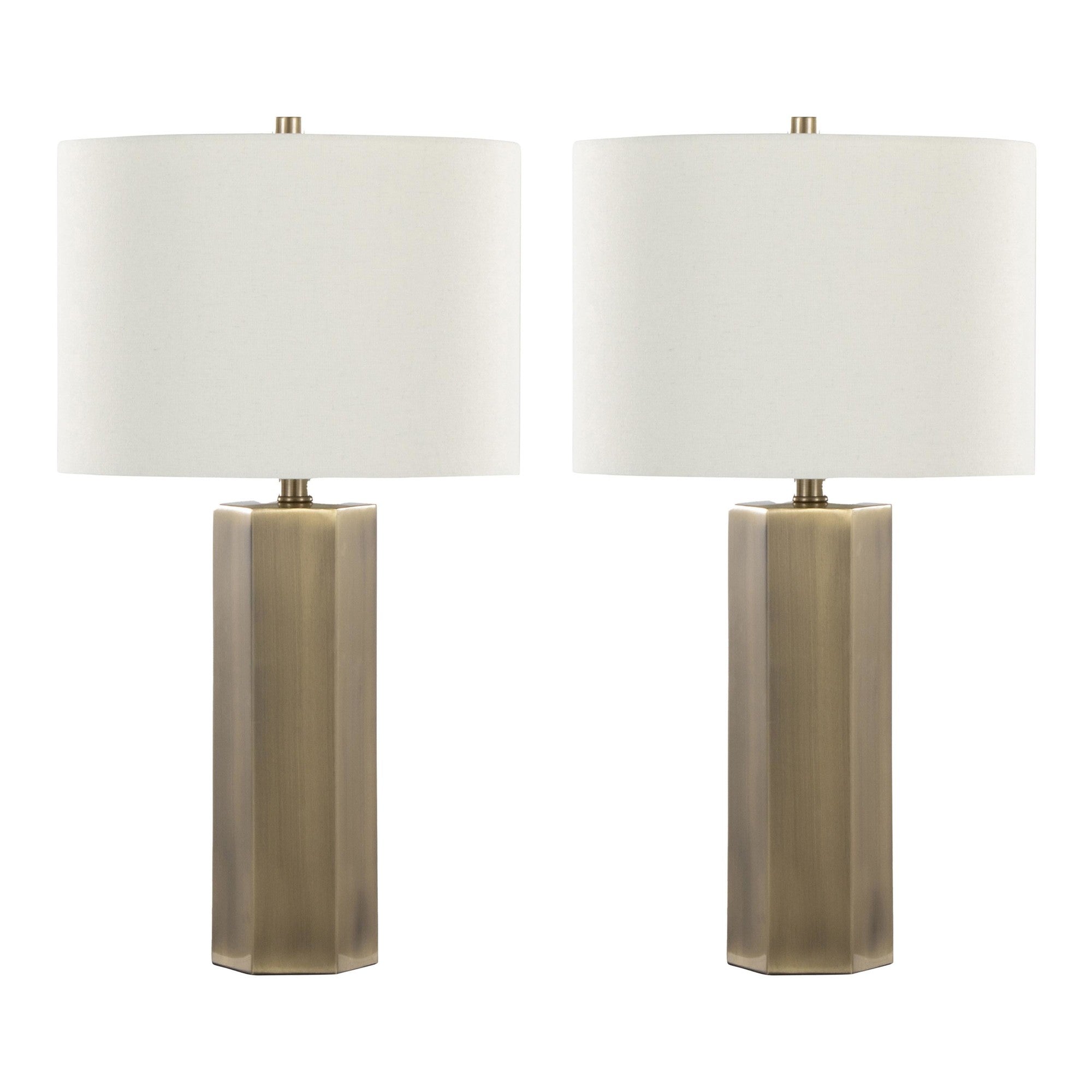 Huit 26" Metal Table Lamp - Set of 2 - Antique Brass, White Linen