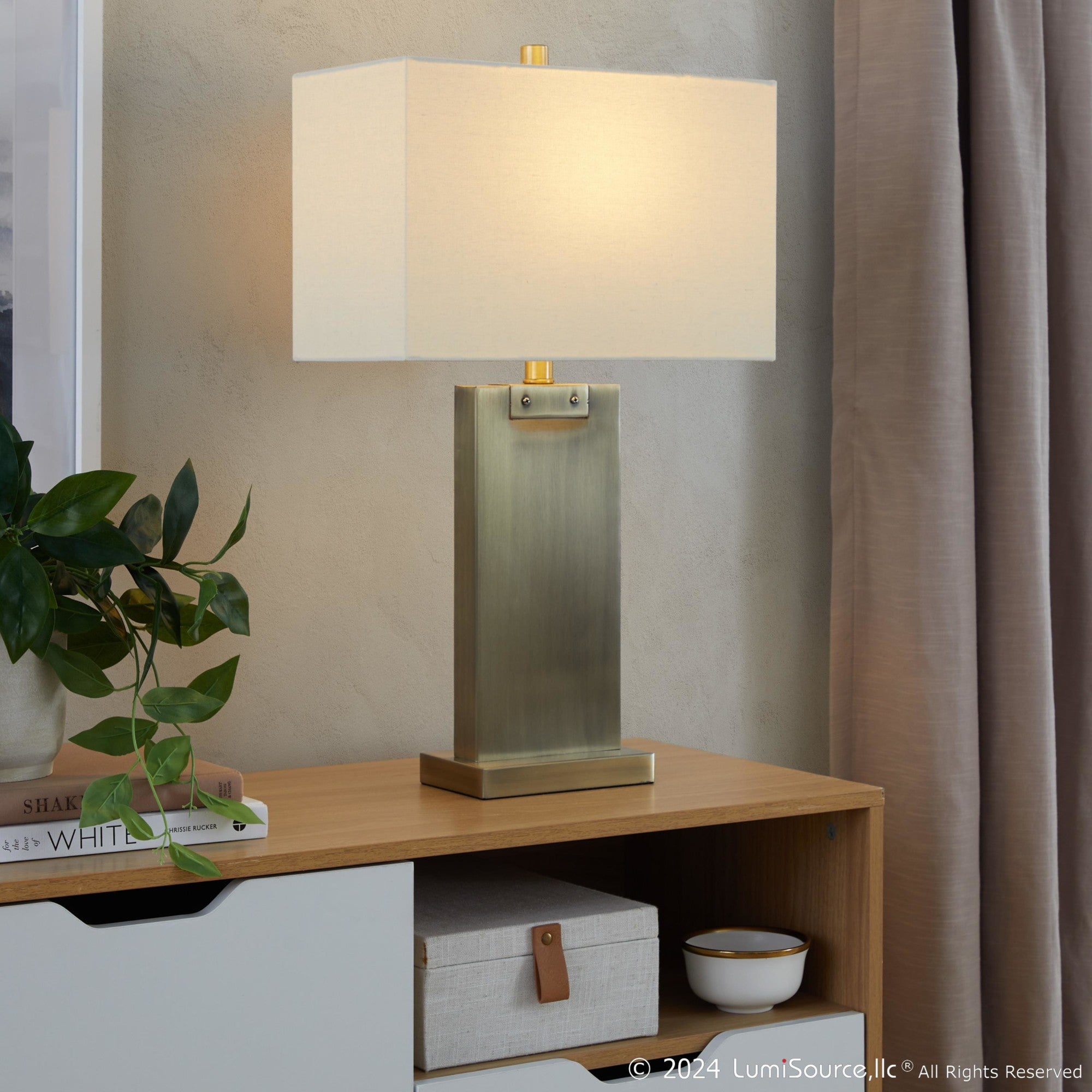 Royce 26" Metal Table Lamp - Set of 2 - Antique Brass Metal, White Linen