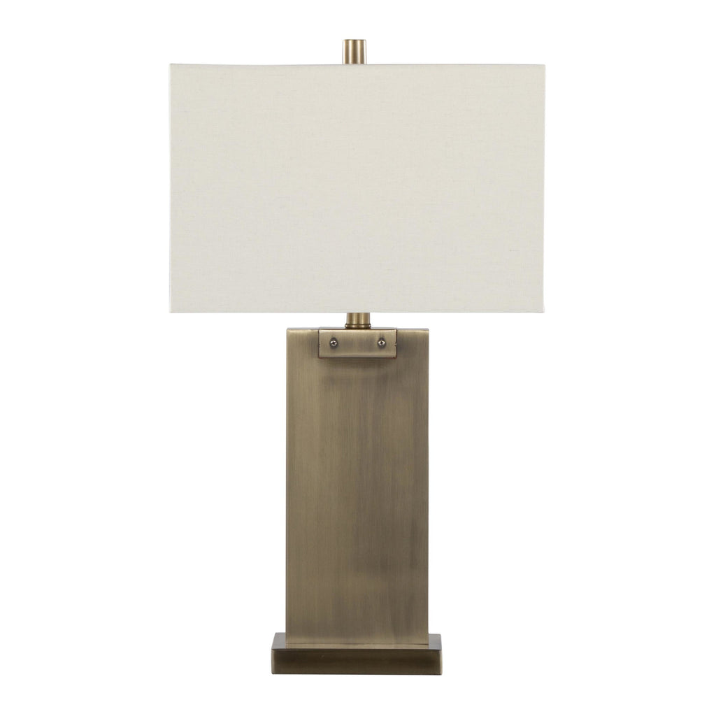 Royce 26" Metal Table Lamp - Set of 2 - Antique Brass Metal, White Linen
