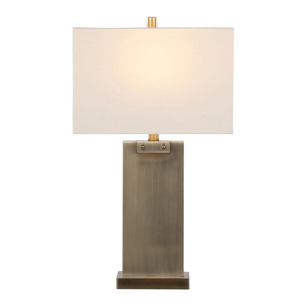 Royce 26" Metal Table Lamp - Set of 2 - Antique Brass Metal, White Linen