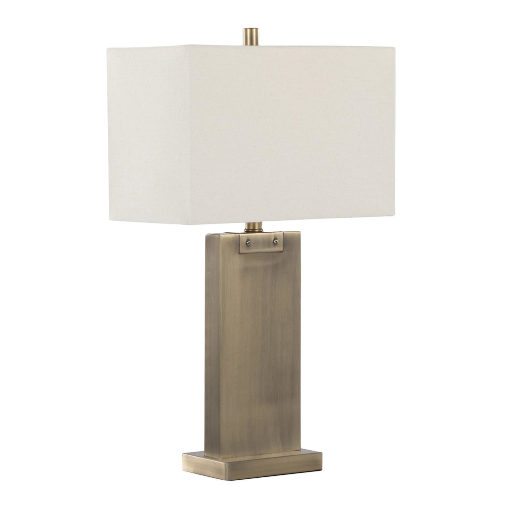 Royce 26" Metal Table Lamp - Set of 2 - Antique Brass Metal, White Linen
