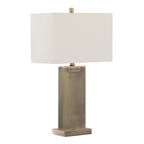 Royce 26" Metal Table Lamp - Set of 2 - Antique Brass Metal, White Linen