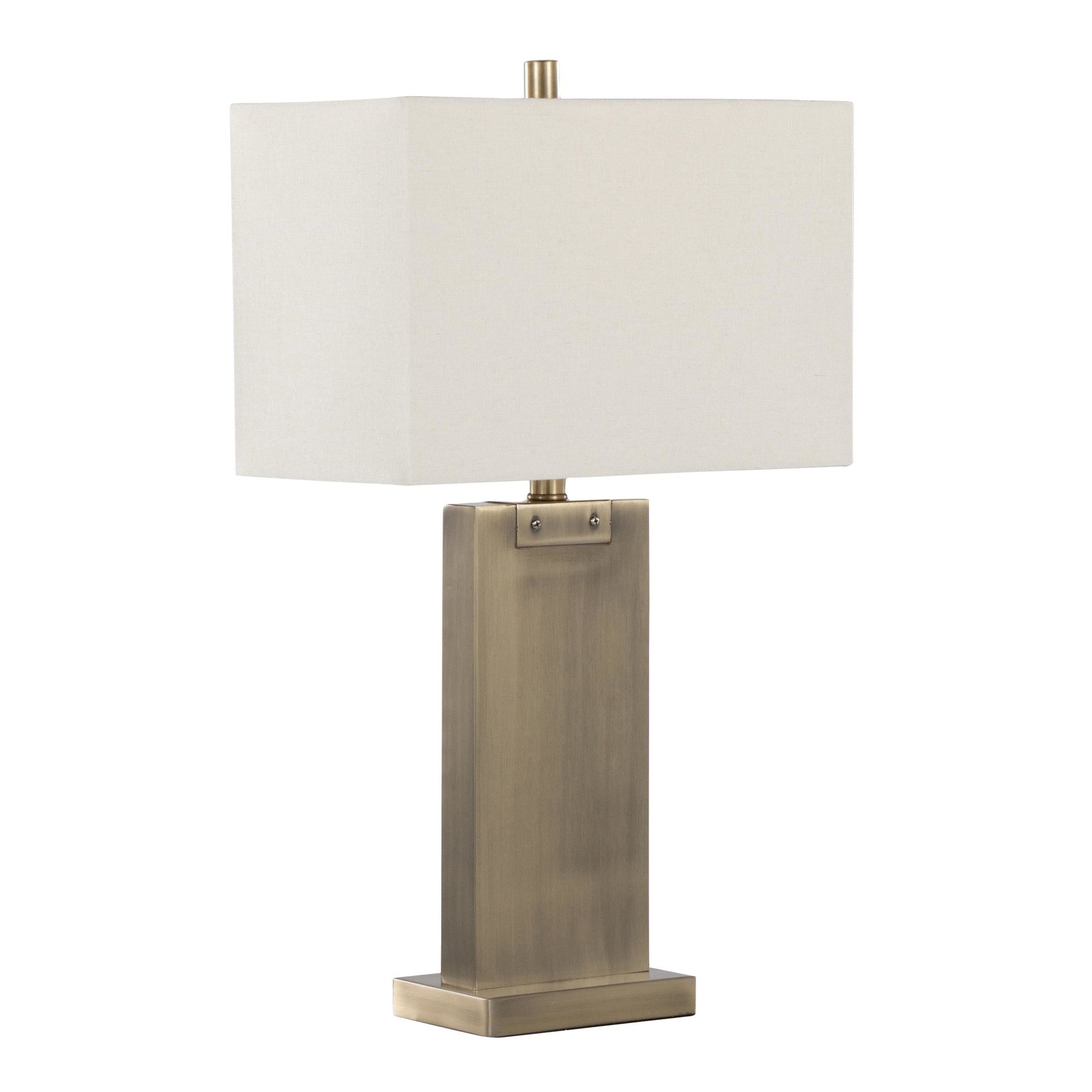 Royce 26" Metal Table Lamp - Set of 2 - Antique Brass Metal, White Linen