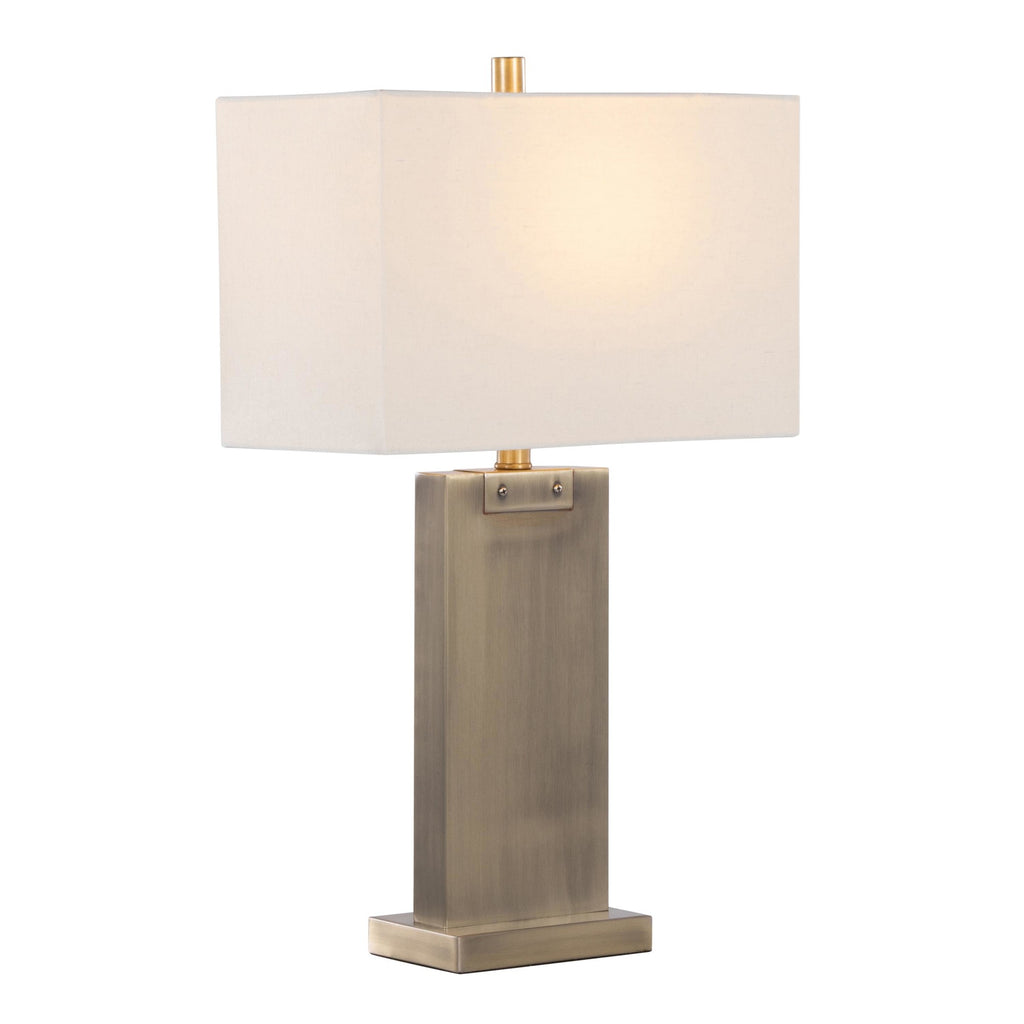 Royce 26" Metal Table Lamp - Set of 2 - Antique Brass Metal, White Linen