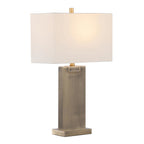 Royce 26" Metal Table Lamp - Set of 2 - Antique Brass Metal, White Linen