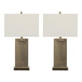 Royce 26" Metal Table Lamp - Set of 2 - Antique Brass Metal, White Linen