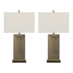 Royce 26" Metal Table Lamp - Set of 2 - Antique Brass Metal, White Linen