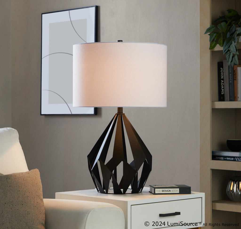 Geome Tri 28" Metal Table Lamp - Set of 2 - Matte Black Metal, White Linen