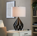 Geome Tri 28" Metal Table Lamp - Set of 2 - Matte Black Metal, White Linen