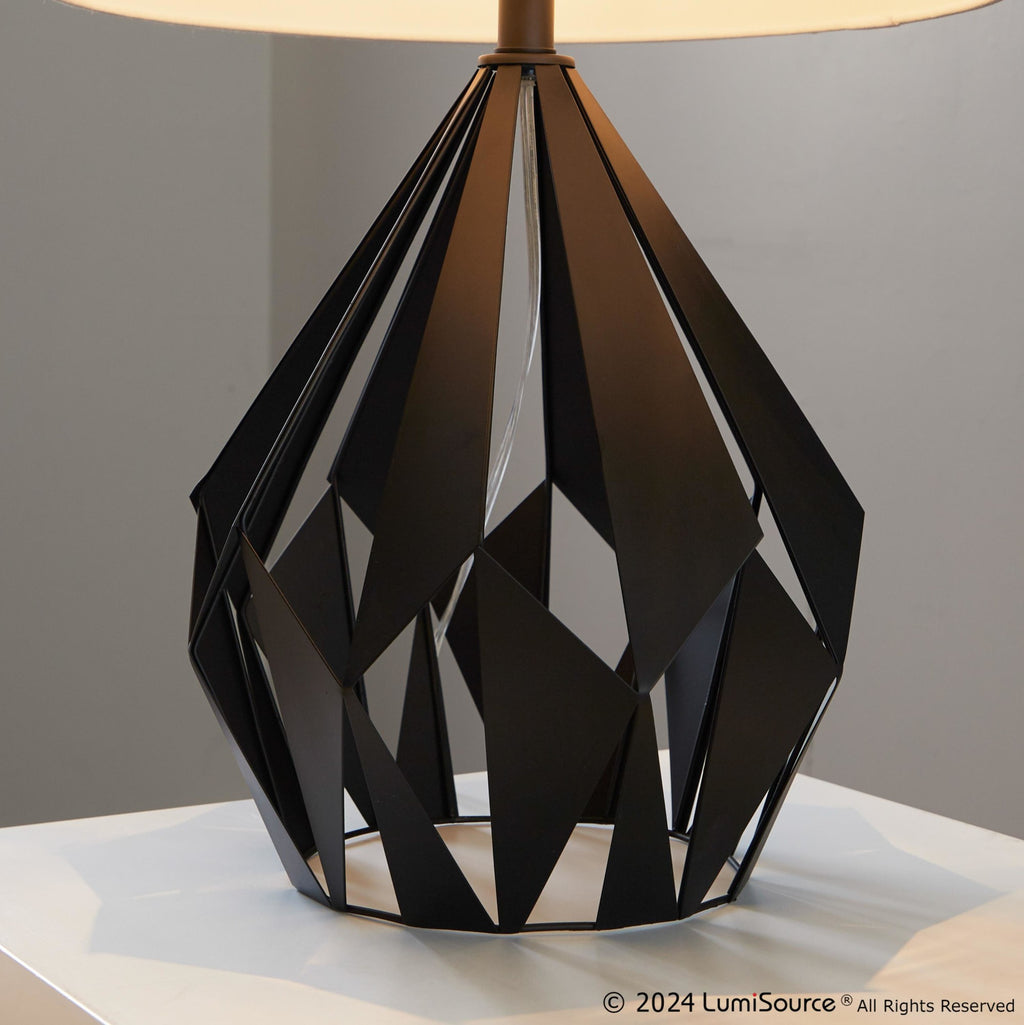 Geome Tri 28" Metal Table Lamp - Set of 2 - Matte Black Metal, White Linen