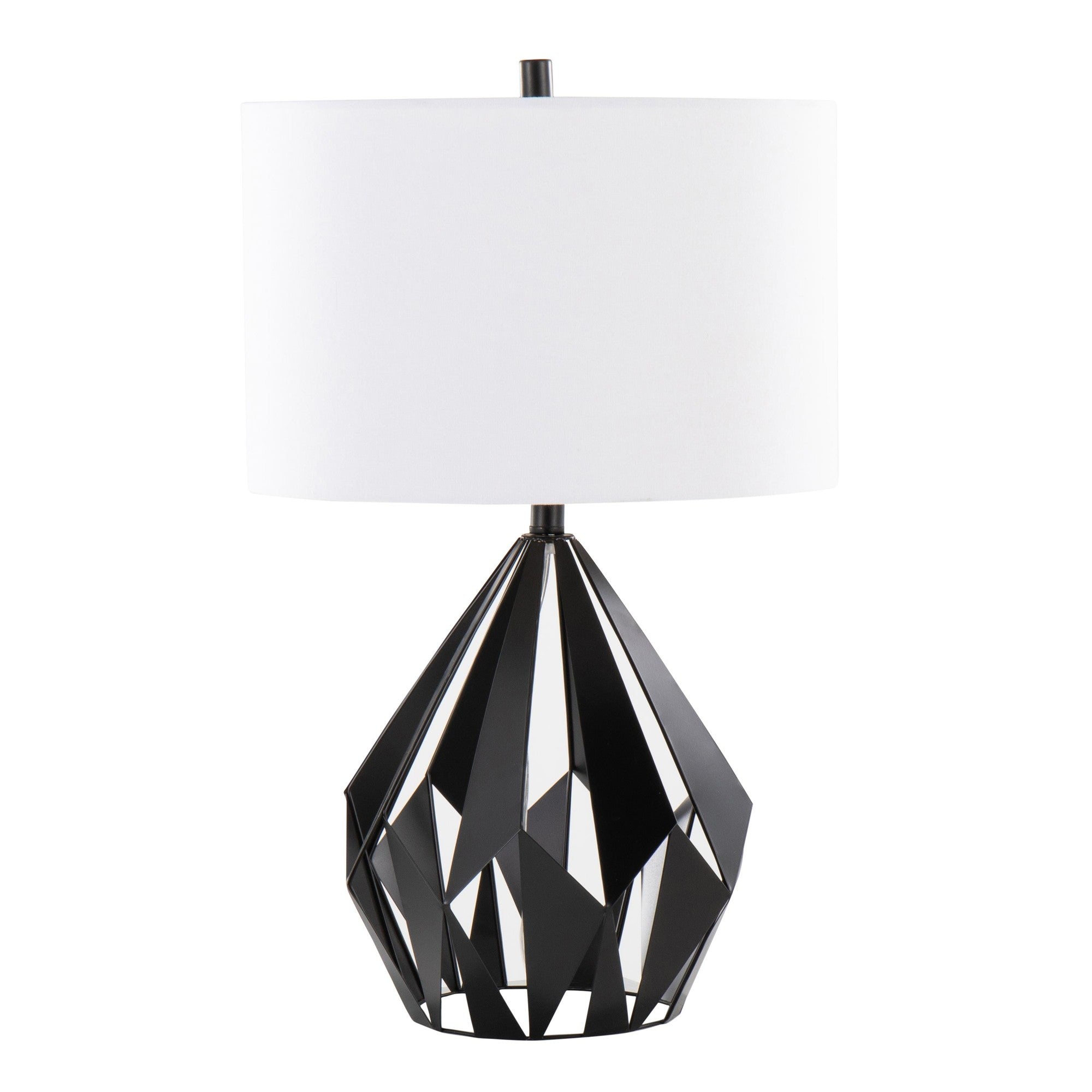 Geome Tri 28" Metal Table Lamp - Set of 2 - Matte Black Metal, White Linen