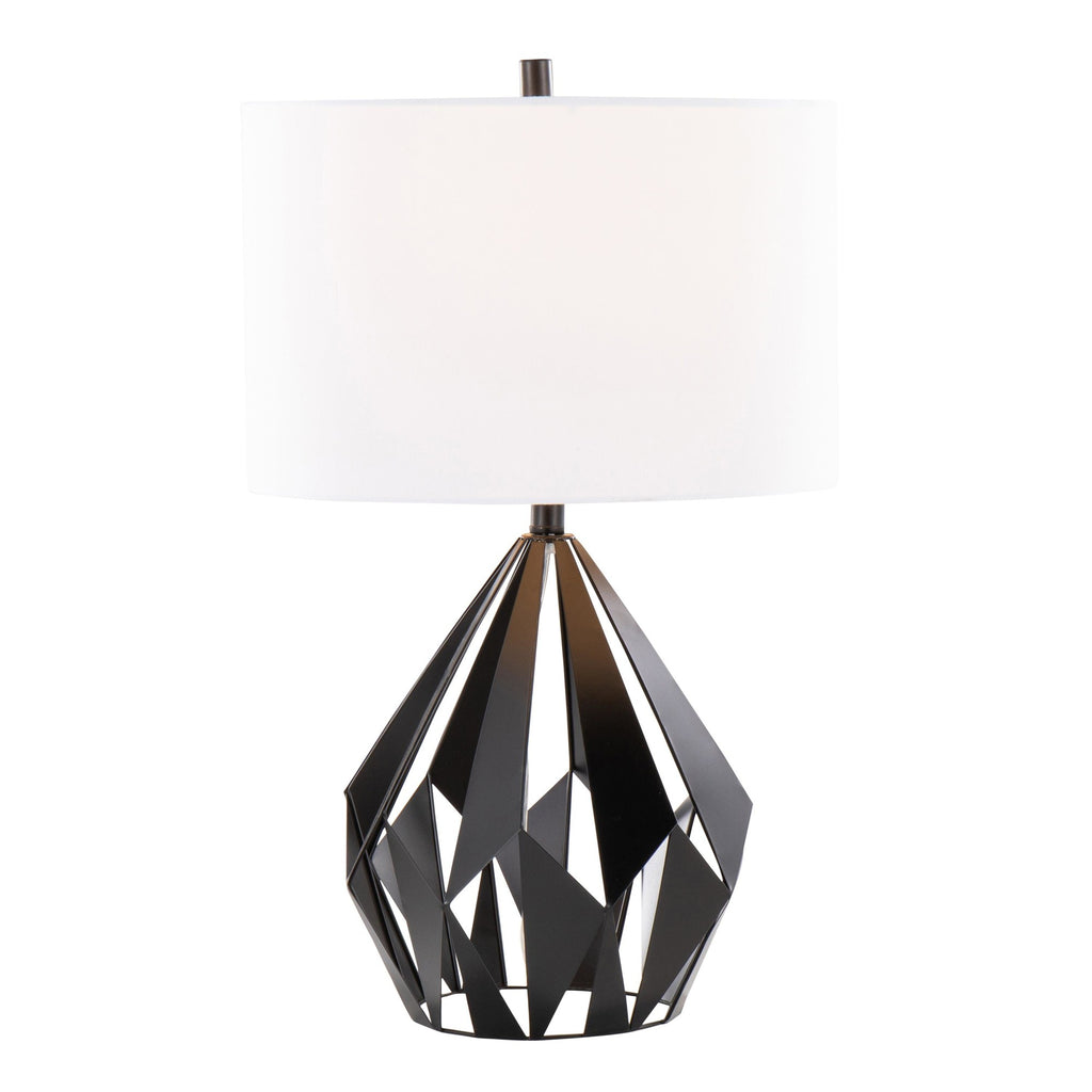 Geome Tri 28" Metal Table Lamp - Set of 2 - Matte Black Metal, White Linen