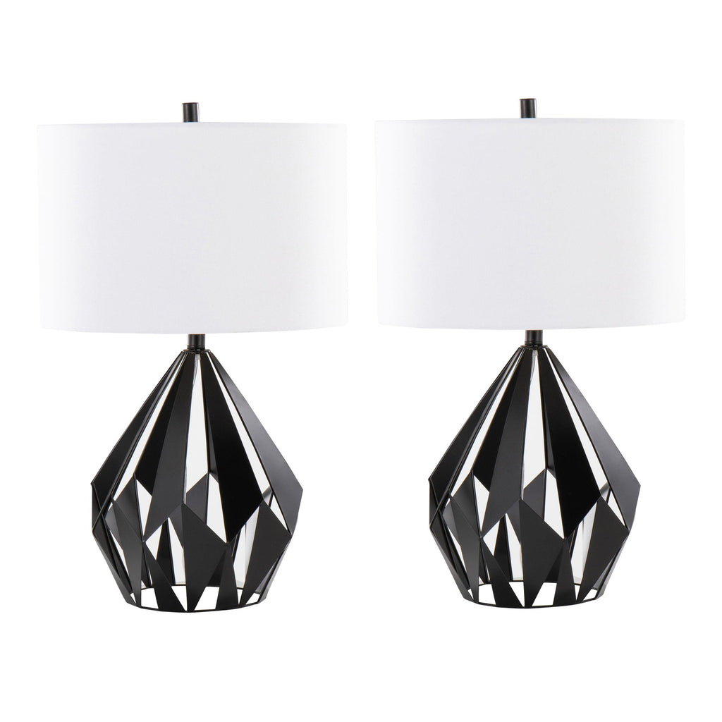 Geome Tri 28" Metal Table Lamp - Set of 2 - Matte Black Metal, White Linen