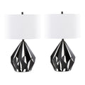 Geome Tri 28" Metal Table Lamp - Set of 2 - Matte Black Metal, White Linen