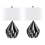 Geome Tri 28" Metal Table Lamp - Set of 2 - Matte Black Metal, White Linen