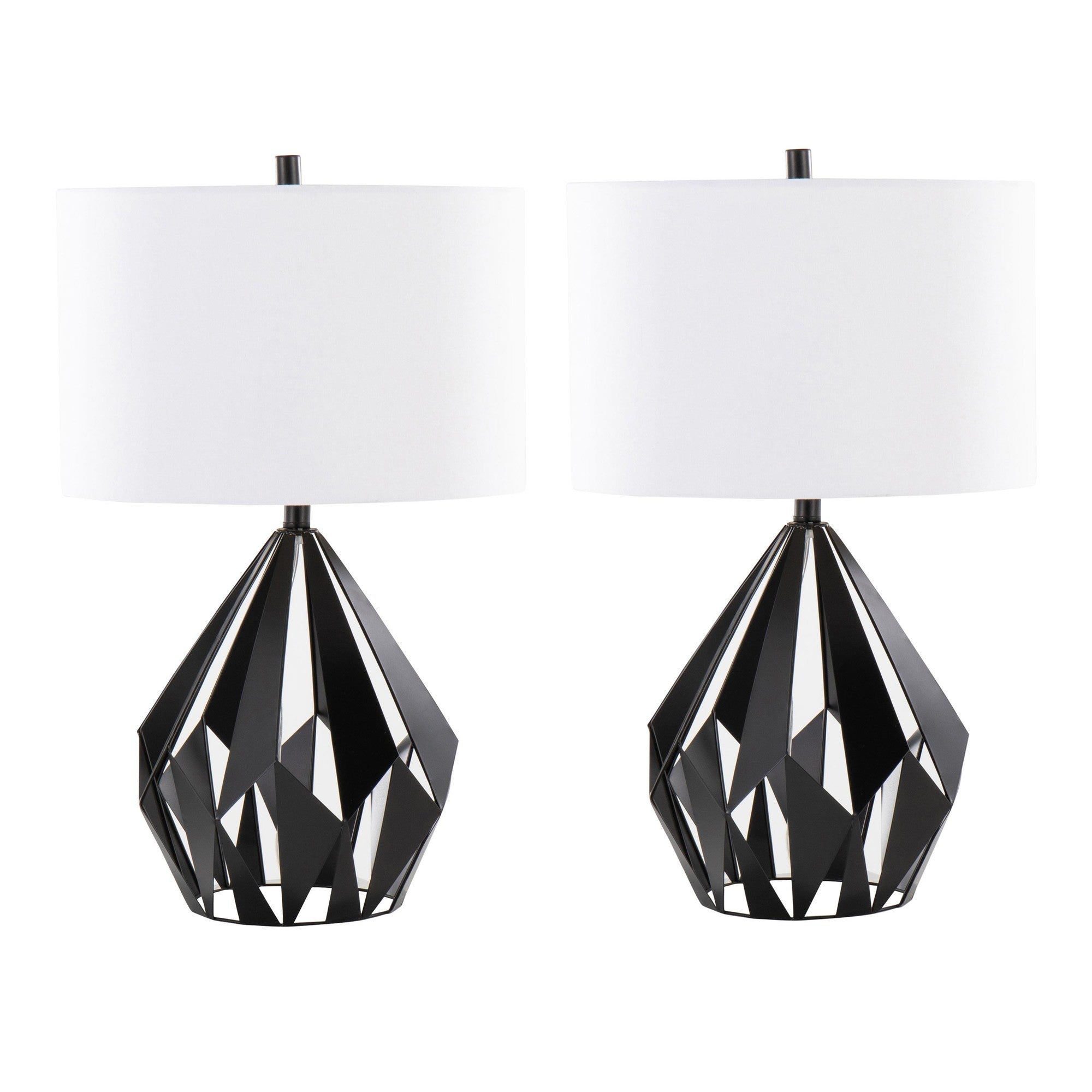 Geome Tri 28" Metal Table Lamp - Set of 2 - Matte Black Metal, White Linen