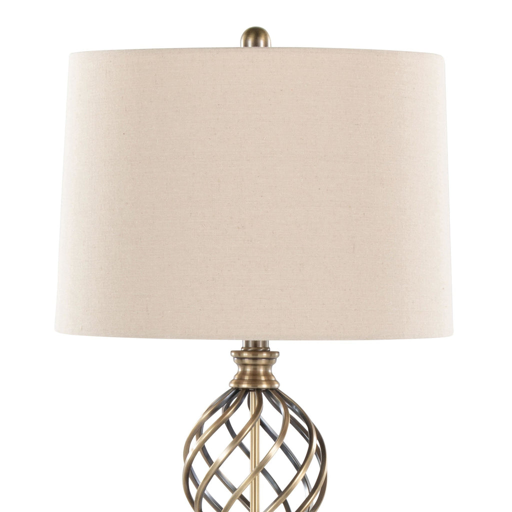 Linx Twist 29" Metal Table Lamp - Set of 2 - Antique Soft Brass, White Linen