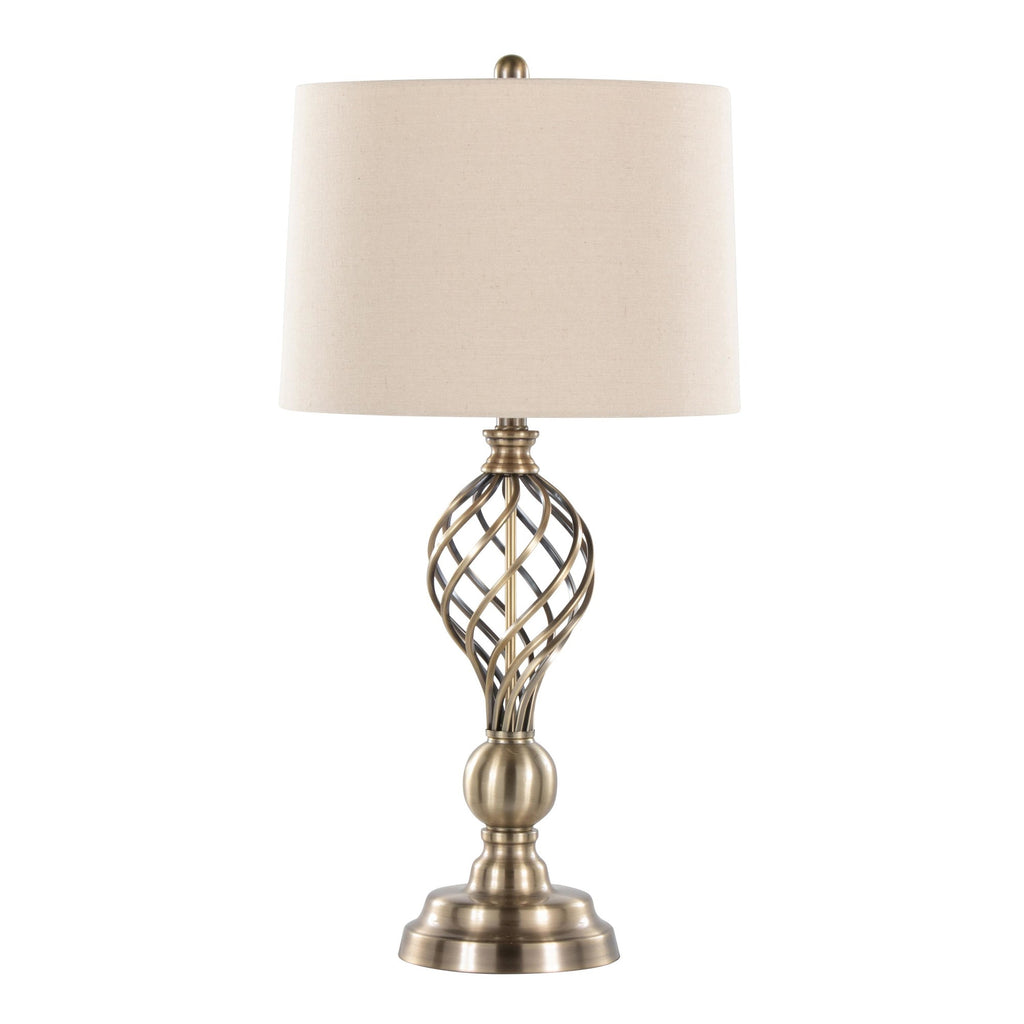 Linx Twist 29" Metal Table Lamp - Set of 2 - Antique Soft Brass, White Linen
