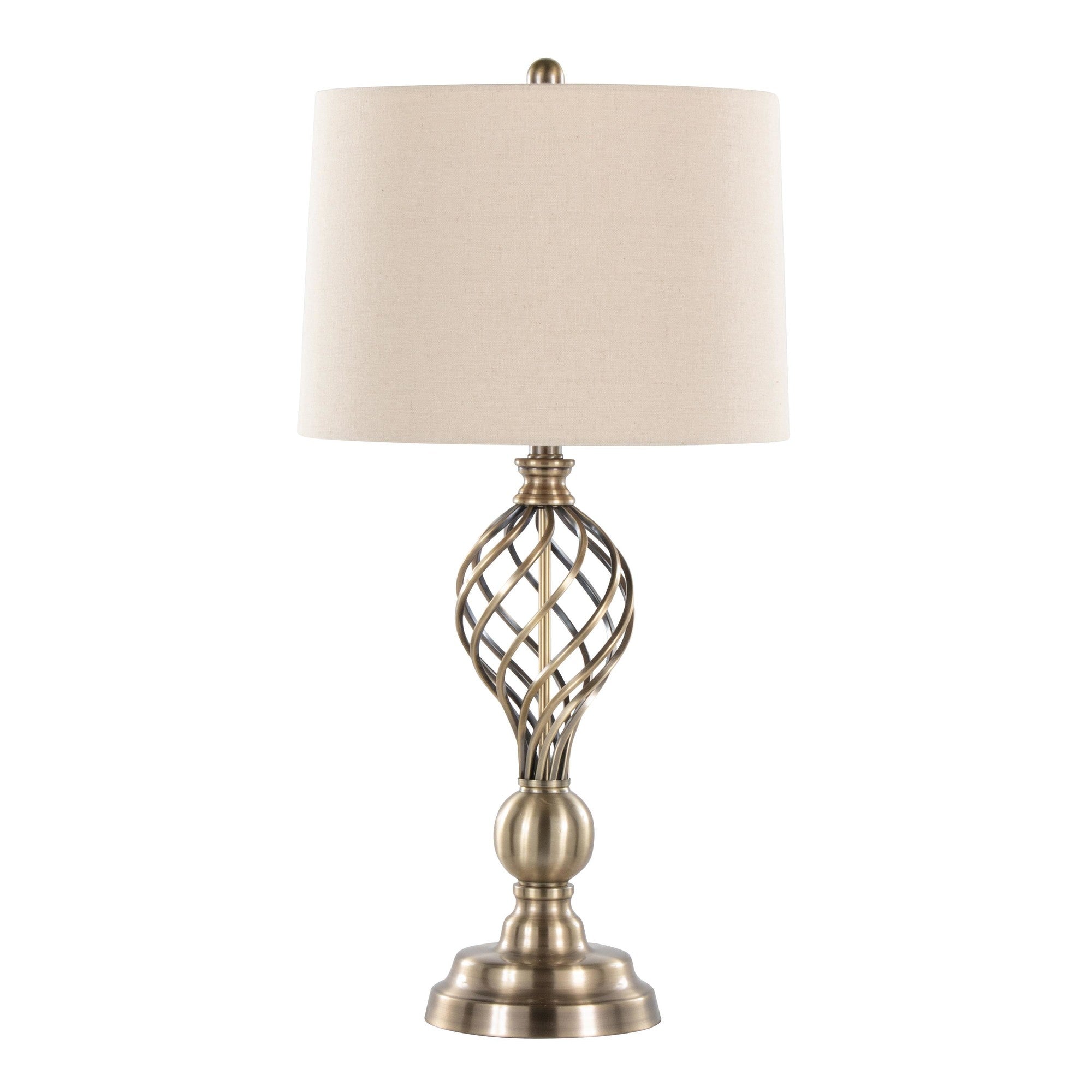 Linx Twist 29" Metal Table Lamp - Set of 2 - Antique Soft Brass, White Linen