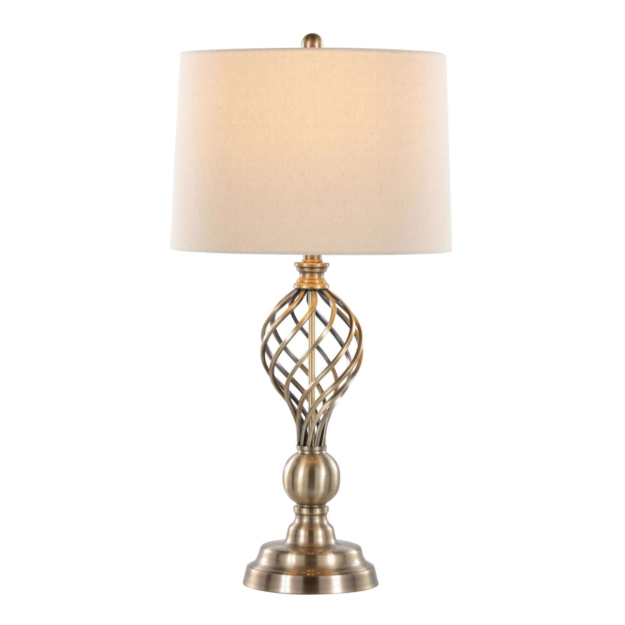 Linx Twist 29" Metal Table Lamp - Set of 2 - Antique Soft Brass, White Linen