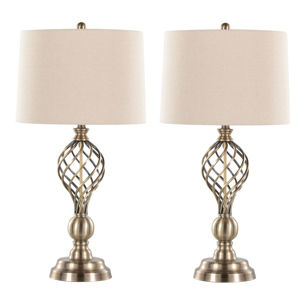 Linx Twist 29" Metal Table Lamp - Set of 2 - Antique Soft Brass, White Linen