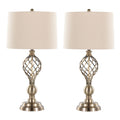 Linx Twist 29" Metal Table Lamp - Set of 2 - Antique Soft Brass, White Linen