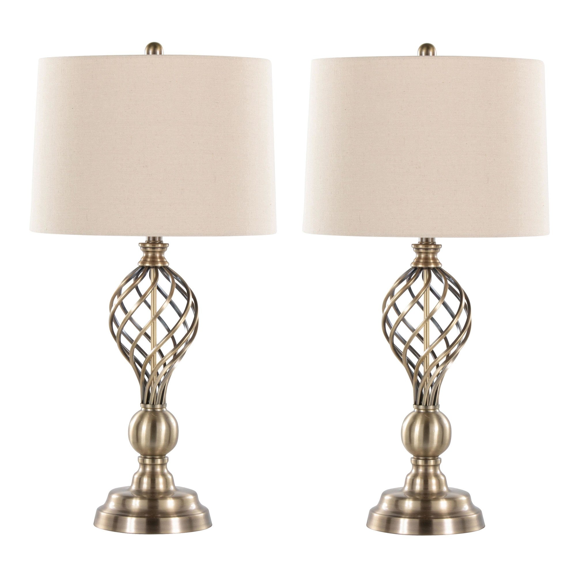 Linx Twist 29" Metal Table Lamp - Set of 2 - Antique Soft Brass, White Linen
