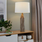 Point 30" Metal Table Lamp - Set of 2 - Brown Marble Metal, White Linen