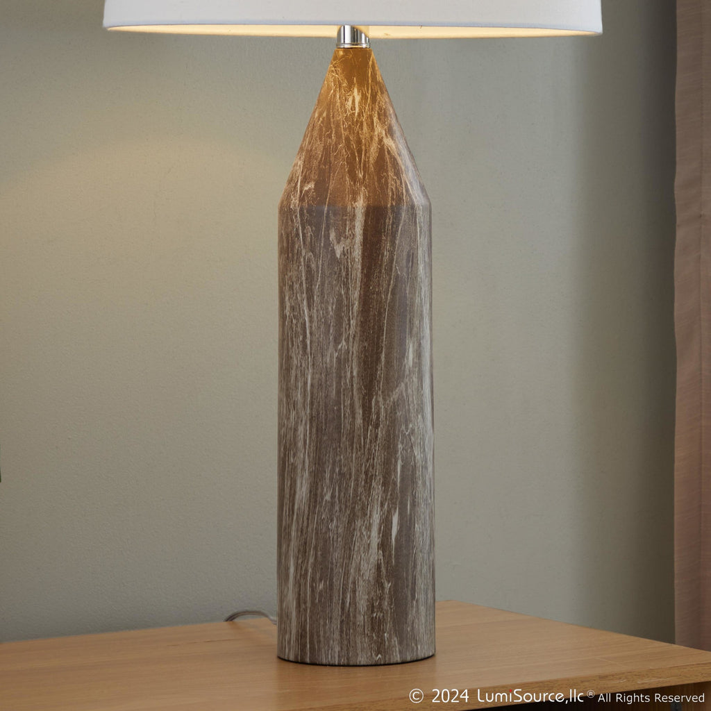 Point 30" Metal Table Lamp - Set of 2 - Brown Marble Metal, White Linen