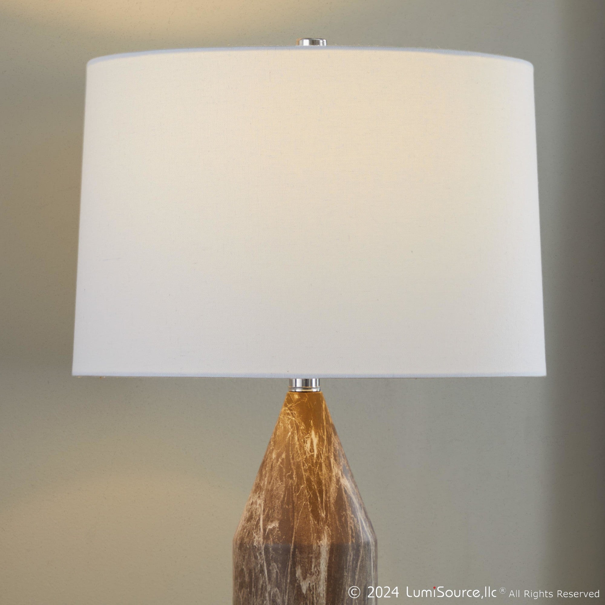 Point 30" Metal Table Lamp - Set of 2 - Brown Marble Metal, White Linen