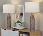 Point 30" Metal Table Lamp - Set of 2 - Brown Marble Metal, White Linen