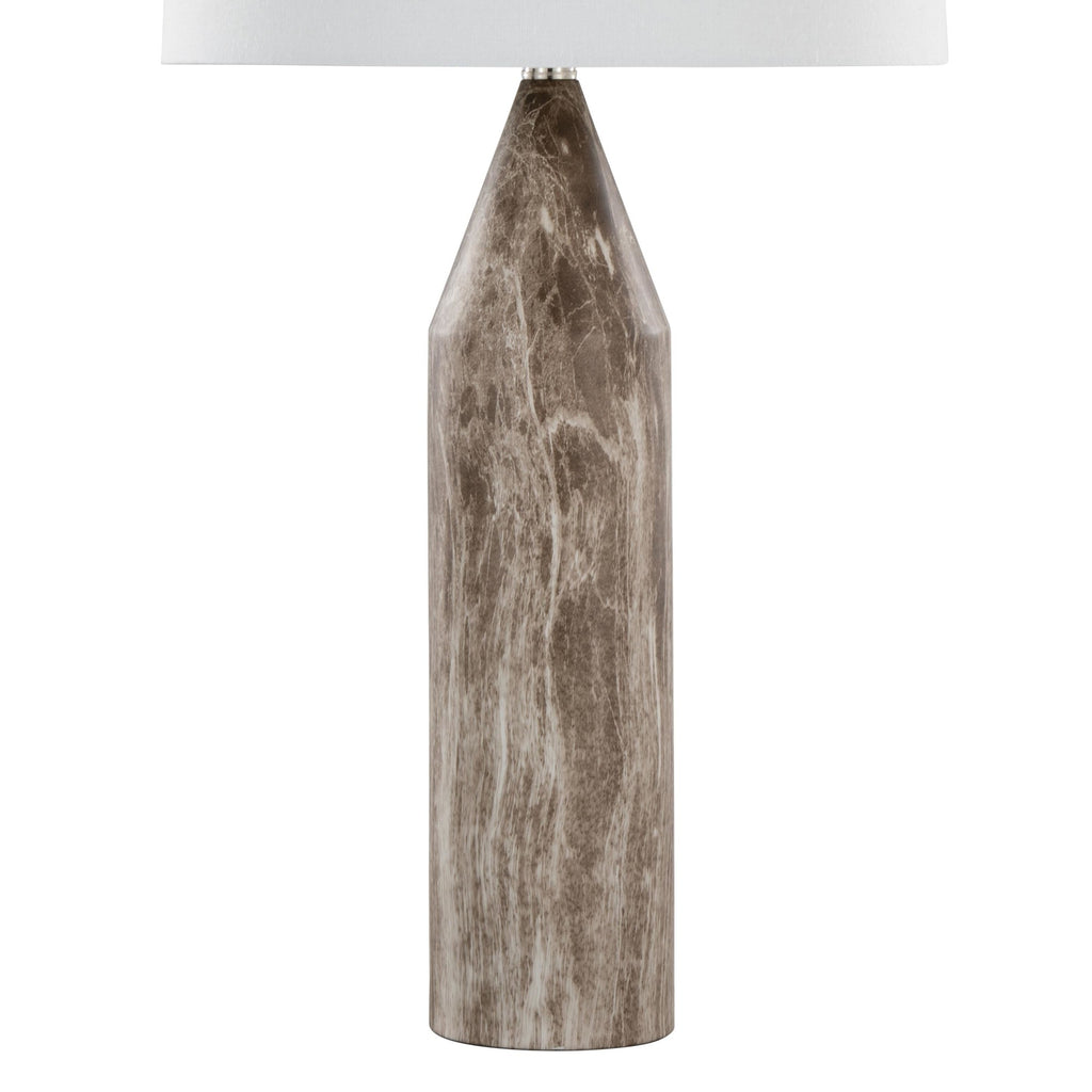 Point 30" Metal Table Lamp - Set of 2 - Brown Marble Metal, White Linen