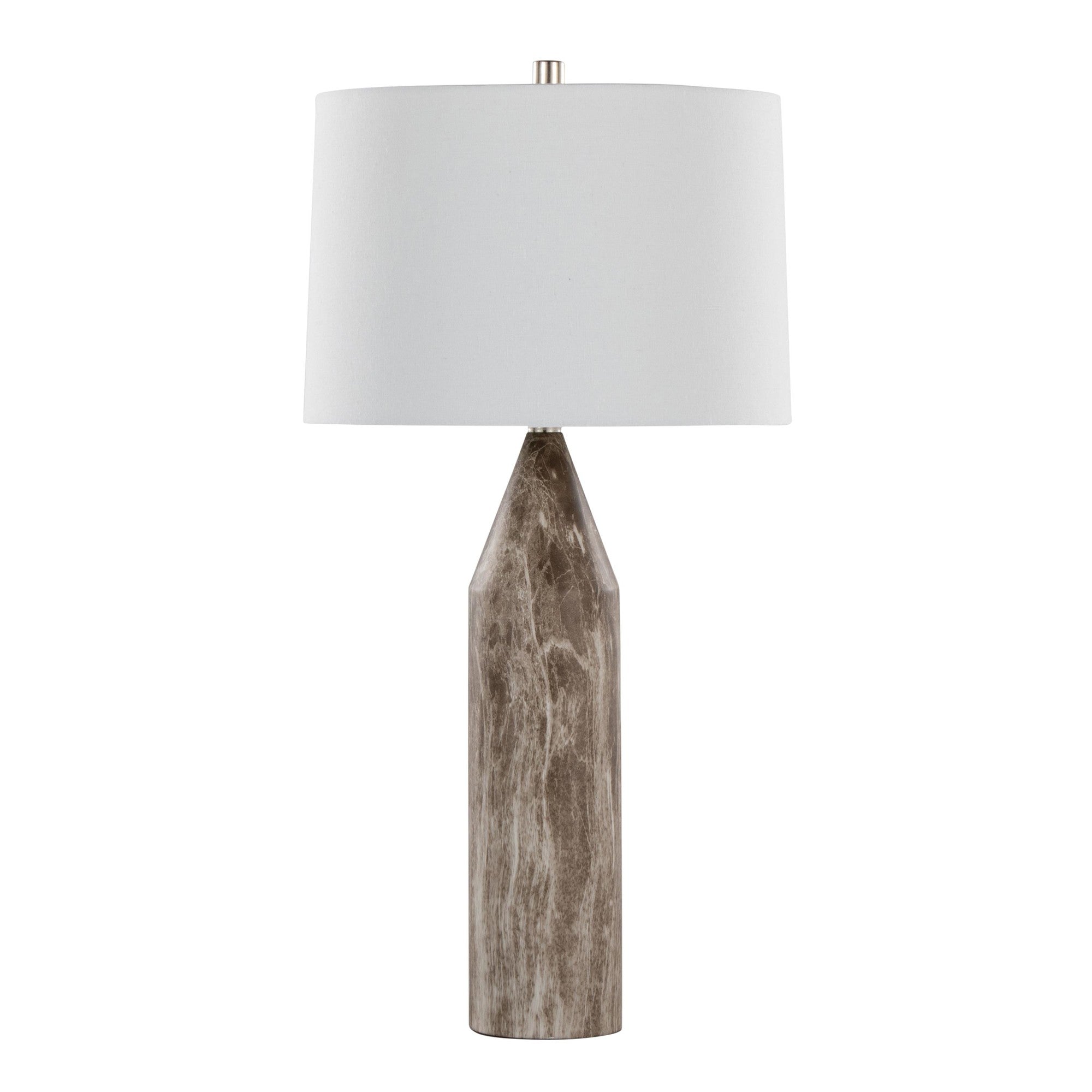 Point 30" Metal Table Lamp - Set of 2 - Brown Marble Metal, White Linen