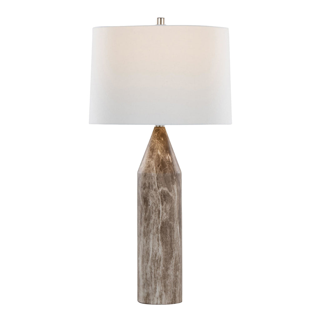 Point 30" Metal Table Lamp - Set of 2 - Brown Marble Metal, White Linen