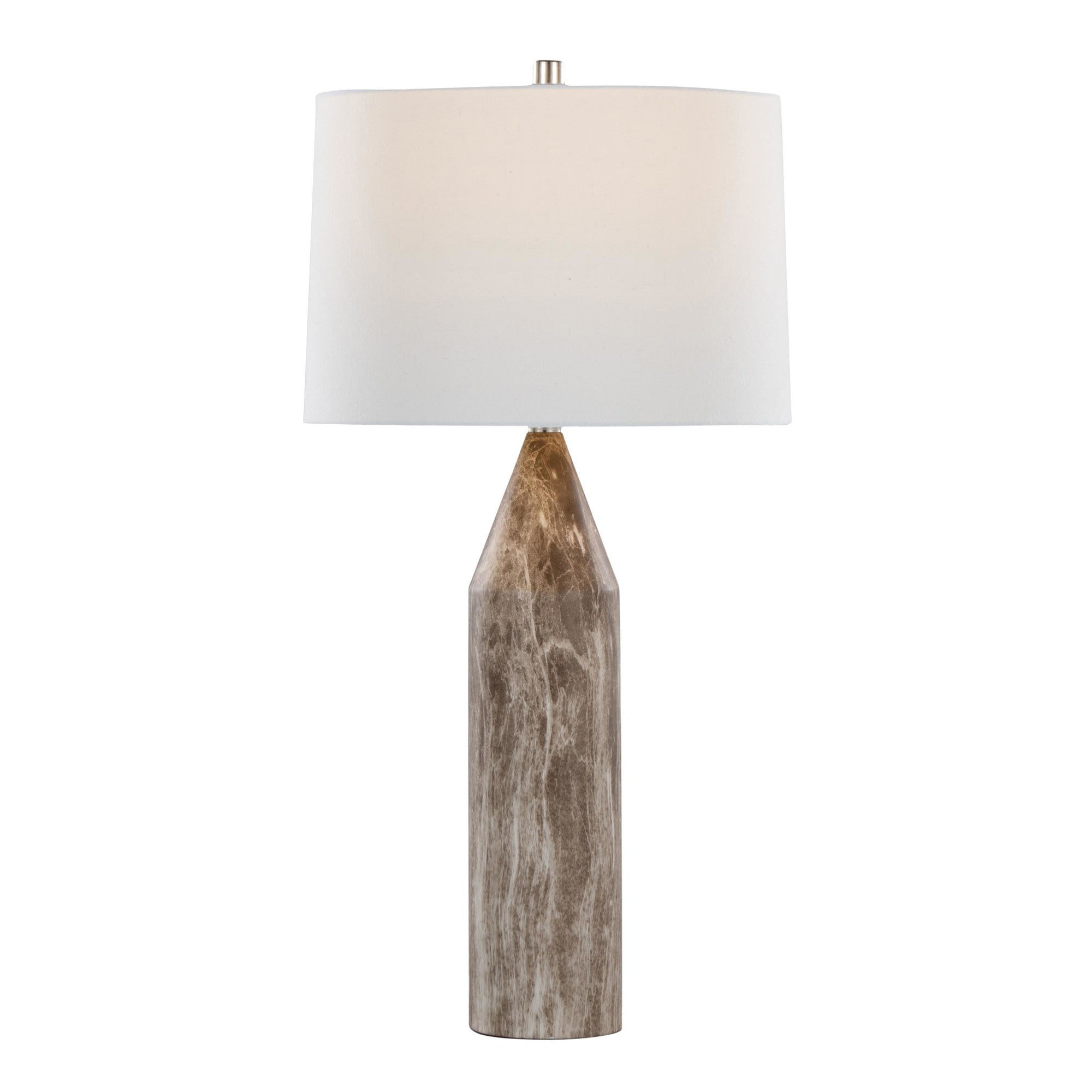 Point 30" Metal Table Lamp - Set of 2 - Brown Marble Metal, White Linen