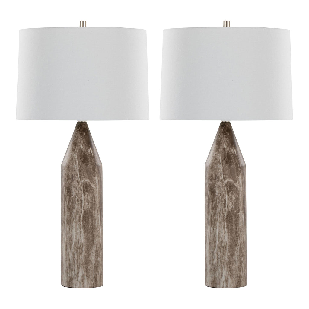Point 30" Metal Table Lamp - Set of 2 - Brown Marble Metal, White Linen