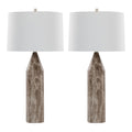 Point 30" Metal Table Lamp - Set of 2 - Brown Marble Metal, White Linen