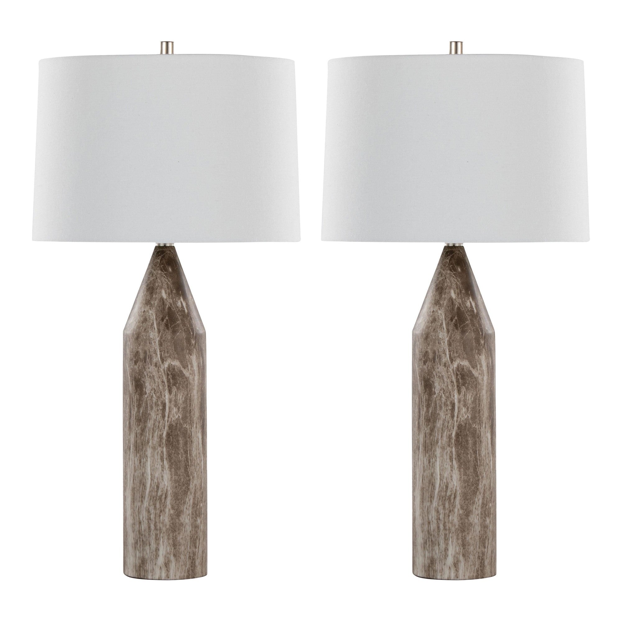 Point 30" Metal Table Lamp - Set of 2 - Brown Marble Metal, White Linen