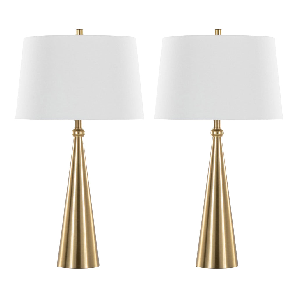 Cone 30" Metal Table Lamp - Set of 2 - Gold Metal, White Linen