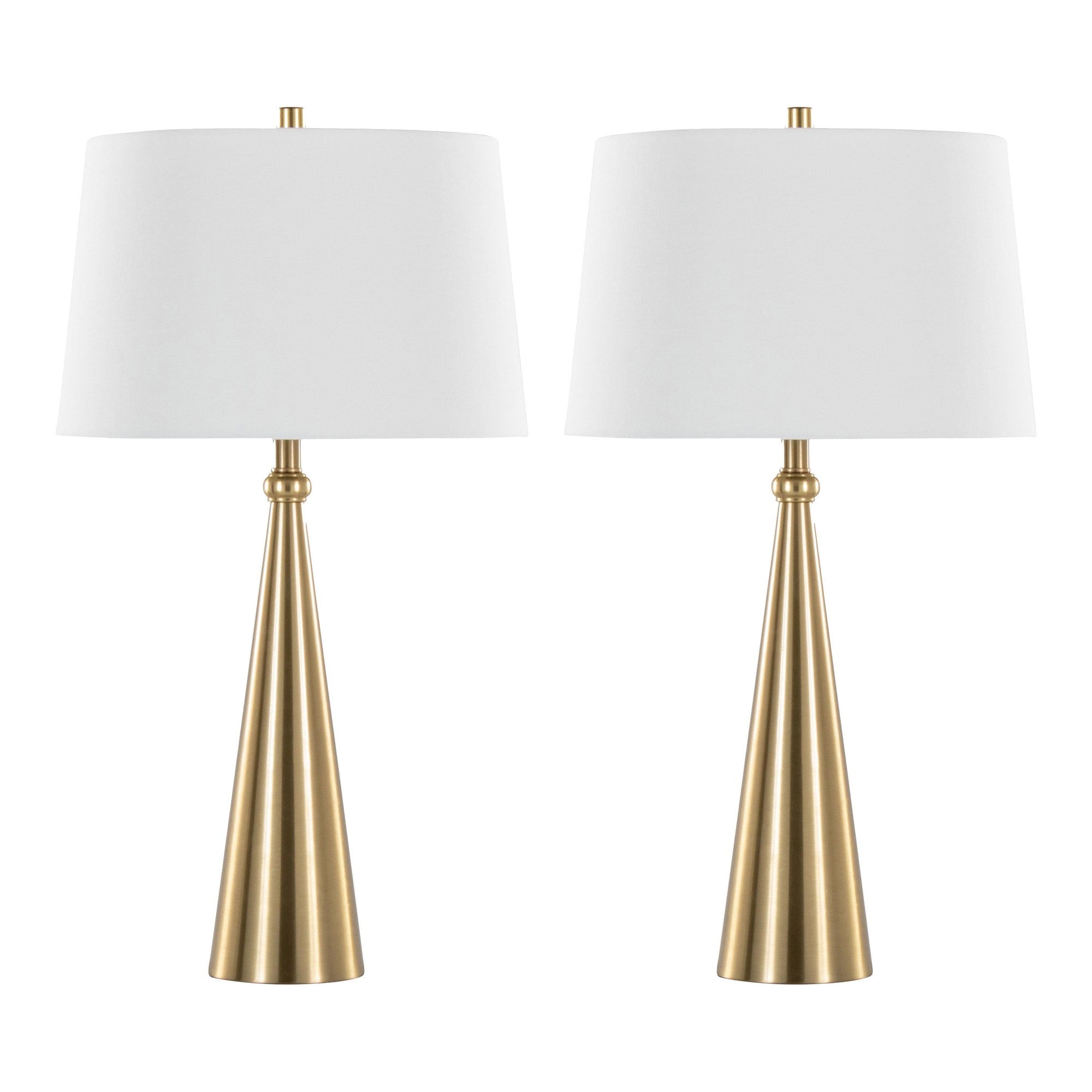 Cone 30" Metal Table Lamp - Set of 2 - Gold Metal, White Linen