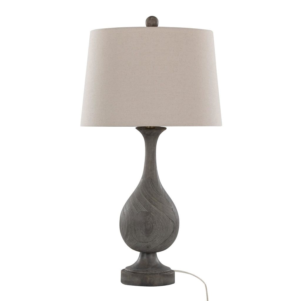 Cipolla Poly 29" Polyresin Table Lamp - Set of 2 - Acid Griffin Wood Polyresin, Antique Soft Brass, Natural Linen