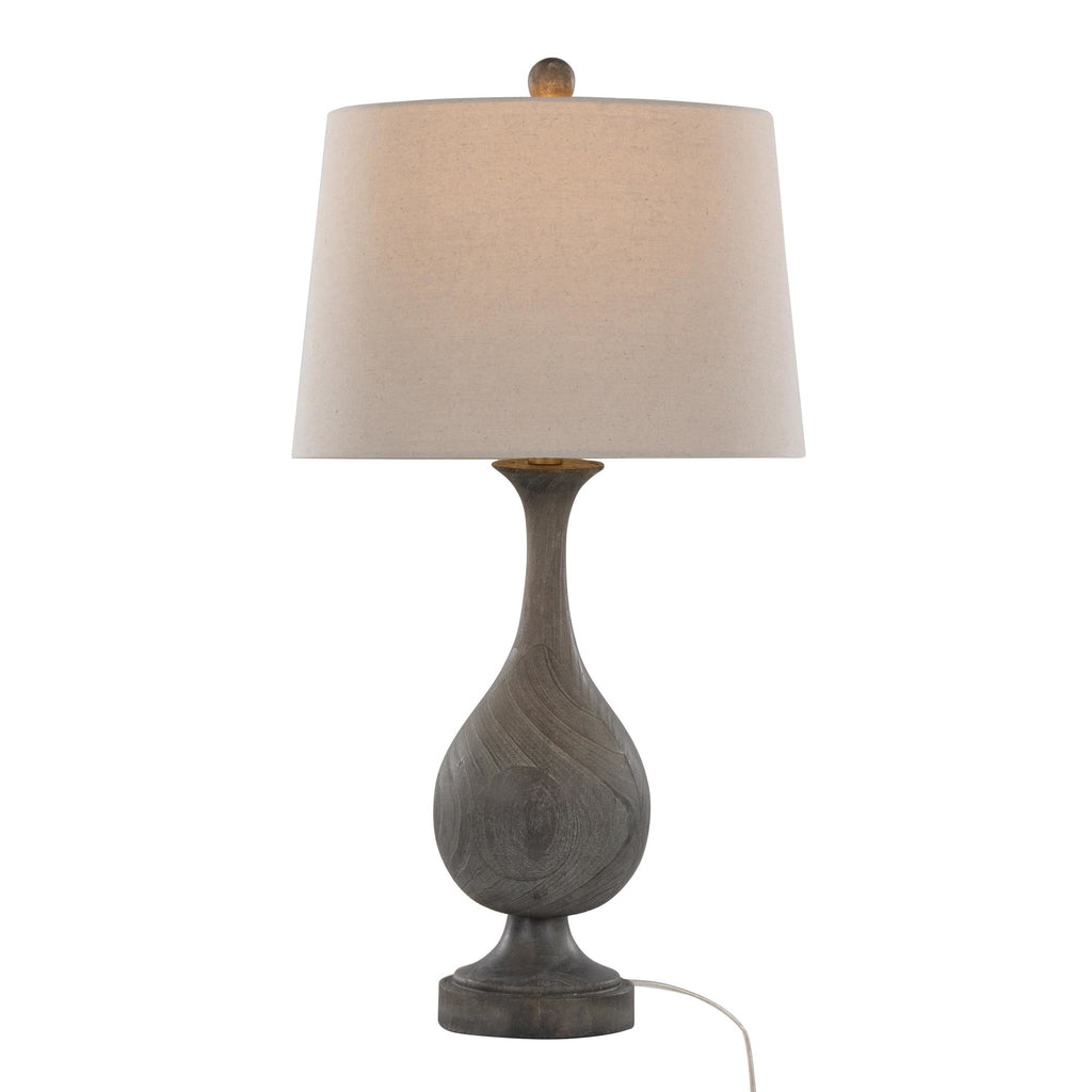 Cipolla Poly 29" Polyresin Table Lamp - Set of 2 - Acid Griffin Wood Polyresin, Antique Soft Brass, Natural Linen