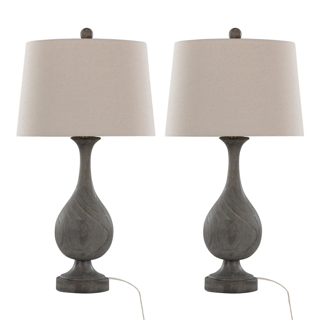 Cipolla Poly 29" Polyresin Table Lamp - Set of 2 - Acid Griffin Wood Polyresin, Antique Soft Brass, Natural Linen