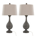 Cipolla Poly 29" Polyresin Table Lamp - Set of 2 - Acid Griffin Wood Polyresin, Antique Soft Brass, Natural Linen
