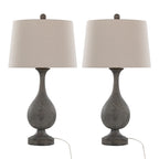 Cipolla Poly 29" Polyresin Table Lamp - Set of 2 - Acid Griffin Wood Polyresin, Antique Soft Brass, Natural Linen