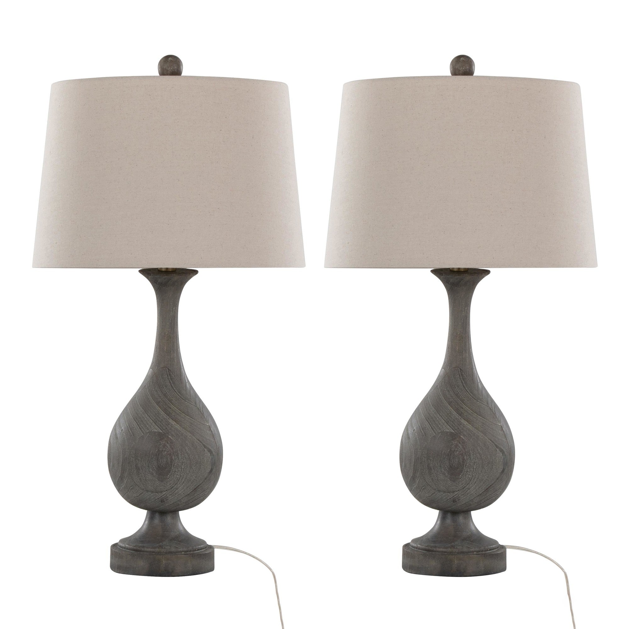 Cipolla Poly 29" Polyresin Table Lamp - Set of 2 - Acid Griffin Wood Polyresin, Antique Soft Brass, Natural Linen
