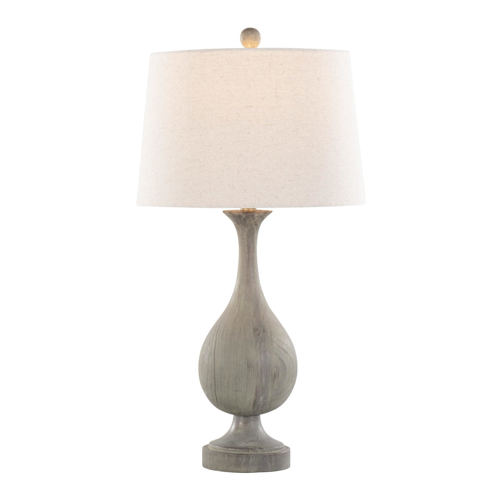 Cipolla Poly 29" Polyresin Table Lamp - Set of 2 - Acid Dusty Wood Polyresin, Antique Soft Brass, Natural Linen