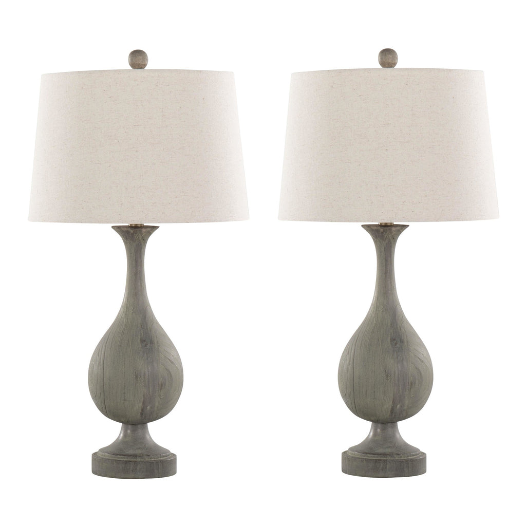 Cipolla Poly 29" Polyresin Table Lamp - Set of 2 - Acid Dusty Wood Polyresin, Antique Soft Brass, Natural Linen